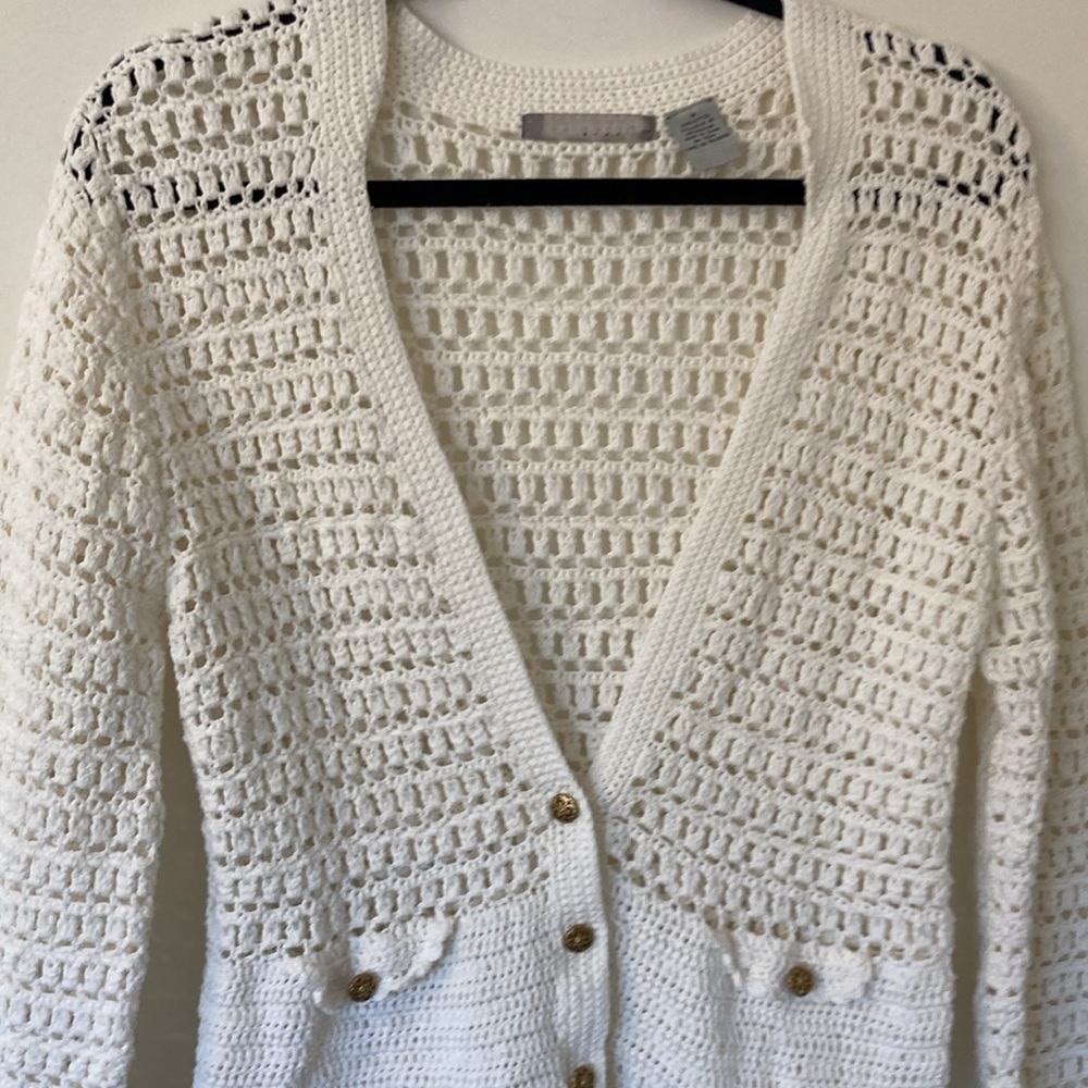 Crochet Lucidity Boutique 
Gold Decorative Button Cardigan Size M